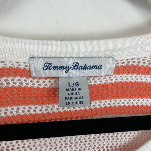 Tommy Bahama Crewneck Striped Sweater Orange White Womens Large - Picture 4 of 5